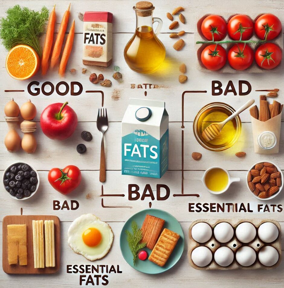 A picture showing the good bad and essential fats